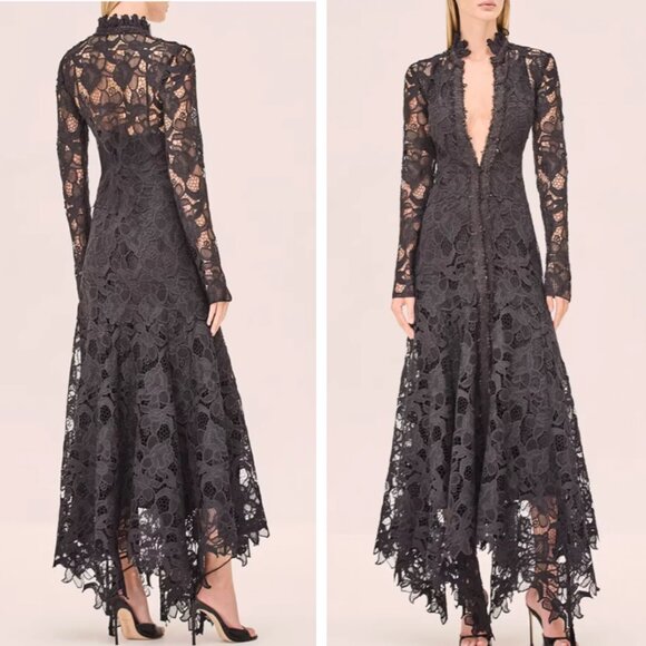 Classic Alexis Camila Floral Lace Midi Dress S/M Black Lace Event Cocktail - Picture 3 of 9